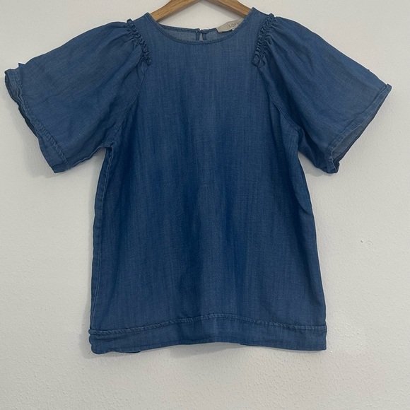 LOFT Blue Blouse Elegant Cotton Blend - Picture 7 of 13